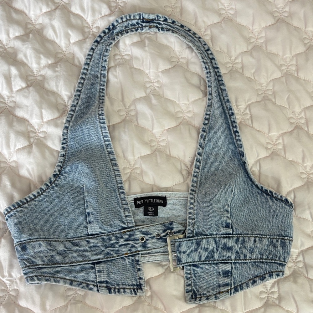 PrettyLittleThing Light Blue Denim Halter Top